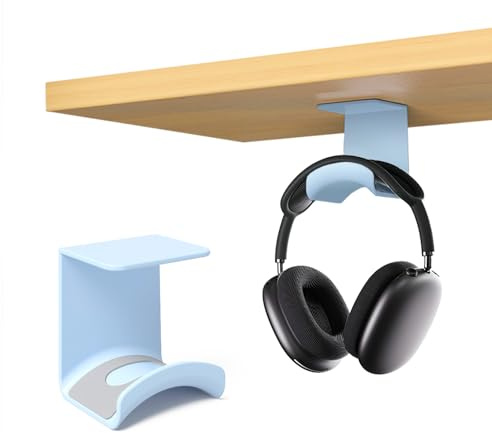 wigmoa S-T8 Kompakt hörlursstativ för Under Desk headset väggmontering med säker självhäftande krok, kompatibel med Airpods Max och de flesta hörlurar/kontroll (blå/under skrivbord)