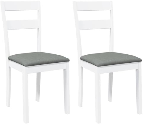 vidaXL Sillas de Comedor con Cojines 2uds Madera Maciza Blanco Caucho, Silla de Comedor, Silla de Cocina, Asiento de Comedor, Silla
