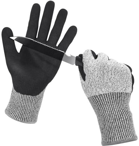 Ainiv 1 Paires Gants de Sécurité pour Travail, Gants de Protection Anti Coupures Niveau 5, Gants de Jardinage Noirs Enduits de Nitrile, pour Travaux Généraux, Jardinage (L)