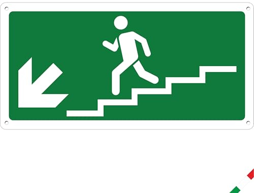 Pubblimania Treppenabstieg links Notausgang | Aluminiumverbundschild 3mm Außen-Innen (Linker Treppenabstieg, 1 Einheit)
