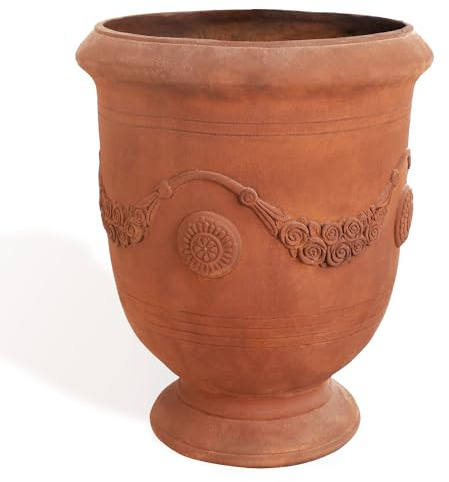 Worth Maceta grande de jardín de 14 pulgadas de diámetro x 17.5 pulgadas de alto, maceta ligera de óxido de magnesio con textura de cemento, maceta de hormigón con acabado oxidado con agujero de