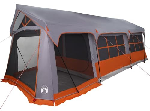 vidaXL Tenda Familiare con tetto Grigio e arancione 620 x 322 x 240 cm, Tenda da campeggio moderna, grande, impermeabile, per famiglie, outdoor, escursioni, viaggi e giardini