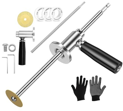 Tagliatubi in acciaio inox, strumento idraulico interno in acciaio inox, profondità di taglio regolabile da 17,8 cm, con rotolo di nastro sigillante a 3 fili e guanto in gomma con ruota di taglio a