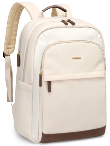 GOLF QUALITY Rucksack Damen für Schule, Laptop Rucksack 16 Zoll, Groß Schultasche Arbeitstasche Lehrertasche Backpack mit Laptopfach für Business Uni, Beige und Weiß