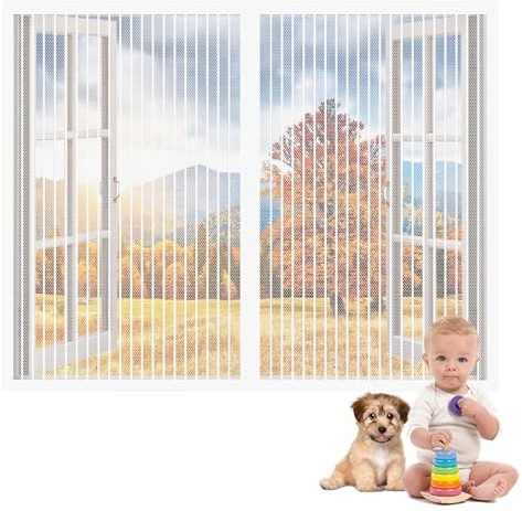 Mosquiteras para Ventanas 107 x 65 cm sin Taladrar Imanes Mosquitera con Malla Super Fina para Red de Protección Antimosquitos para Balcones, Puertas y Ventanas, Blanco