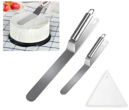 Set of 2 Angled Palette Stainless Steel Cake Spatula with Triangle Scraper for Baking, Making Cakes Yourself, Cake Decoration (Silver)