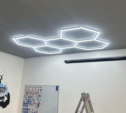 AKPHBKFG Luz LED Hexagonal de 5 Luces, Luces de Techo LED, iluminación LED Blanca Pura superbrillante para Garaje, Taller, sótano,salón de Belleza y Taller de detallado de vehículos 5-Hex