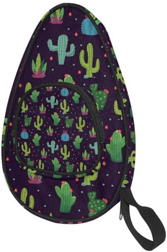 VAPOKF Housse pour raquette de tennis de table, motif cactus bulbe, fond bleu marine, sac de raquette de ping-pong avec pochette pour 4 à 5 balles