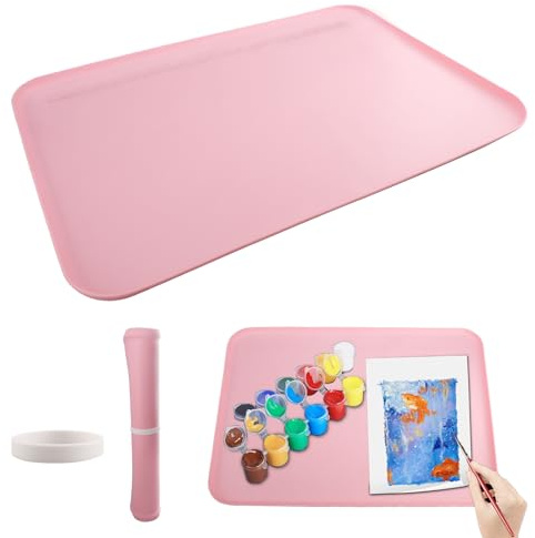 YunBey Silikon Malmatte für Kinder, pink & rutschfest, waschbar | Vielseitige Mal- und Bastelunterlage aus Silikon mit integriertem Maßlineal. Ideal für Kinderkunst, DIY und Klassenzimmer