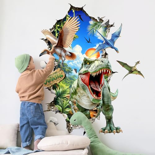 Tanlaby Wandtattoo Dinosaurier 3D Groß T Rex Wandsticker | für Jungen Kinderzimmer Teenagerzimmer Babyzimmer Schlafzimmer Wohnzimmer