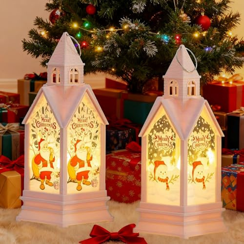 YKHSUAOU 2 Stück Weihnachtsdeko Laterne, LED Laterne Weihnachten, Weihnachtslaterne Weihnachtskerzen Flammenlose, Windlicht Weihnachten, Beleuchtet Weihnachtsdeko Innen, WeihnachtsdekoParty Supplies