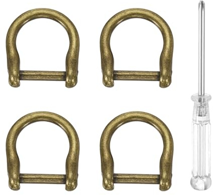 sourcing map 4pcs D-Rings Screw in Shackle 1/2 Metal Horseshoe U Shape Semicircle D Ring Purse Key Holder with Screwdriver for DIY Leather Craft Keychain Collar Accessories, Copper