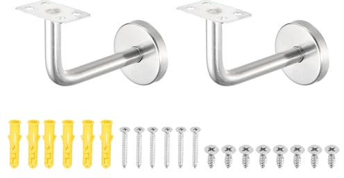 sourcing map 2 Pack 304 Stainless Steel Handrail Bracket, Wall-Mounted Railing Support with Screws, Flat Surface Staircase Hand Railing Brackets for Home Hotel (3.9 x 2.4)