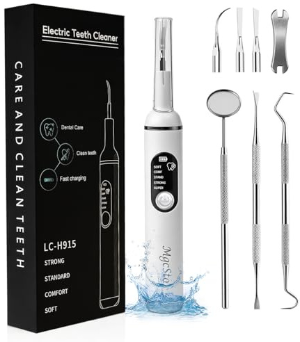 Ultimate Electric Teeth Cleaner - Ultrasonic Tooth Cleaning, Violet Light Protection, 316F Stainless Steel Heads, 5-Speed Modes, IPX6 Waterproof, Oral Care Kit with 11 Accessories‌ (White)