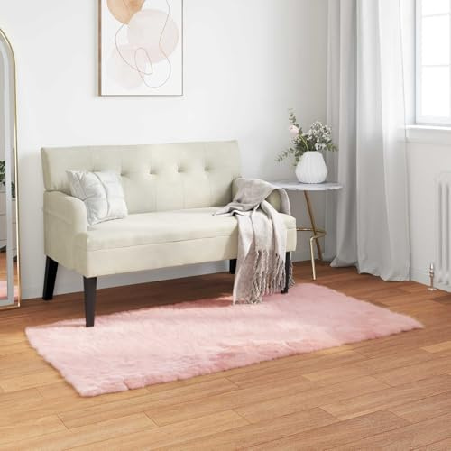 Tonture Alfombra de piel de oveja sintética Tafalla rosa 80 x 150 cm, poliéster suave Flokati alfombra para salón, dormitorio, acogedora decoración de interiores, moderna, duradera, apta para el