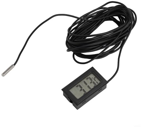 Thermomètre numérique avec capteur de température avec câble de sonde noir de 1 m, 2 m, 3 m, 5 m, écran LCD, étanche, plage de mesure -50 à 110 °C pour aquarium, terrarium, serre, batterie incluse (5