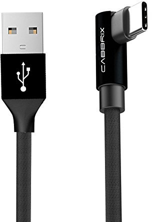CABBRIX USB-C Kabel 90° Grad Gewinkelt 1,5m – Schwarz – Geflochtenes Schnelllade Kabel – USB-A auf USB-C – Ideal für Gaming, Auto & Büro – Robustes Ladekabel – 1 Stück