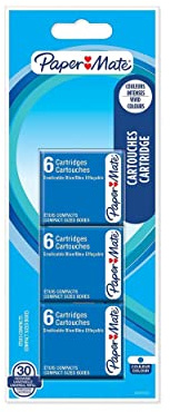 Paper Mate Lot de 30 cartouches de recharge pour stylo-plume - Encre bleue effaçable - Universelle standard courte
