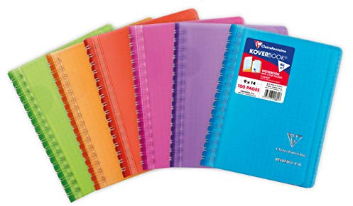Clairefontaine 321601C Koverbook, 9 x 14cm, kariert, 50 Blatt, mit Spiralbindung, 1 Stück, farbig sortiert