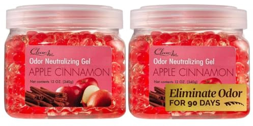 Clear Air Odor Eliminator Gel - 12 oz, Pack of 2 - Air Freshener Made with Essential Oils - Eliminates Odors in Bathrooms, Cars, Boats, RVs & Pet Areas - Apple Cinnamon Scent