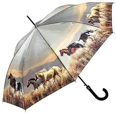 LUCKYWEATHER Regenschirm Stockschirm Damen Motiv Pferde Auf-Automatik I Stockregenschirm groß und stabil sowie hochwertig verarbeitet I Regenschirme mit UV-Schutz