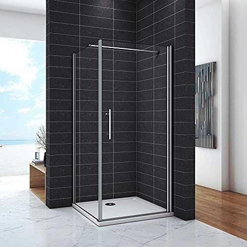 Box Doccia Angolare Alto 197cm Porta Battente Fissa Parete Laterale 80x80 cm Vetro 6mm Temperato Anticalcare con Barra Stabilizzatrice Orizzontale da 90 cm