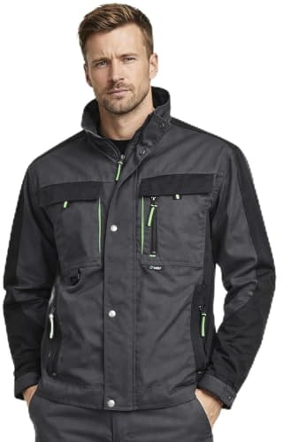 BWOLF Brave - Chaqueta de trabajo para hombre, multifuncional, con bolsillos, múltiples bolsillos, mangas reforzadas con poliéster 600D, Gris/Verde, L