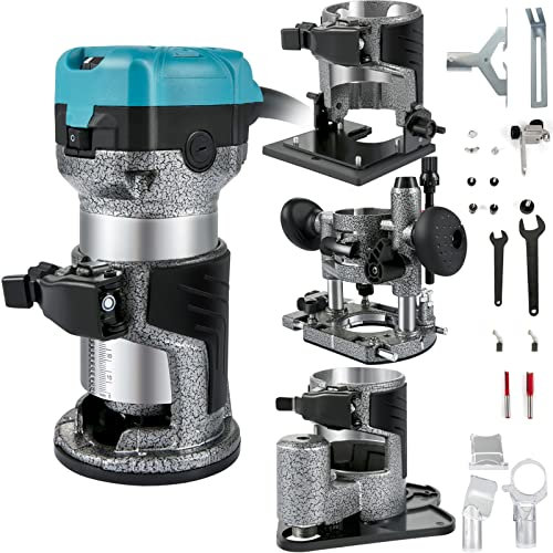 VEVOR Enrutador de Palma 4 Bases con Fijas de Inmersión Inclinadas y Compensadas 710W 13000-33000r/min Herramienta Compacta de Enrutador de Palma de Madera Carpintero Carpintería 6 y 8mm Fresadora