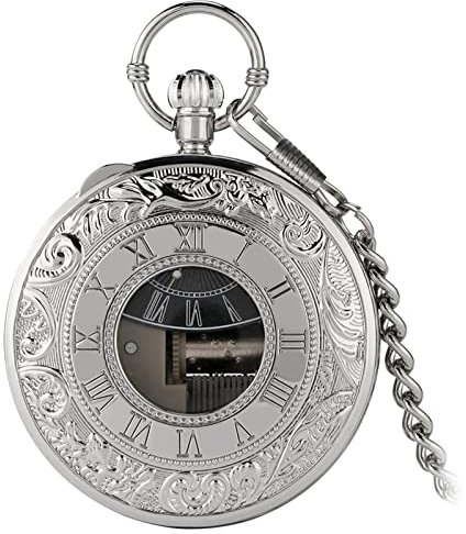 Colcolo -Taschenuhr mit Musikwerk, einzigartig, glatt, Vintage, personalisiert, mit Kette, für Weihnachten, Geburtstag, Vatertag, Frauen, Silber Roman