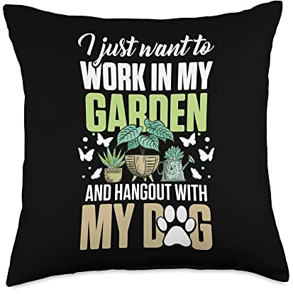 Gardening Gardener Planting Landscaping Garden Pet Dog Owner Throw Pillow