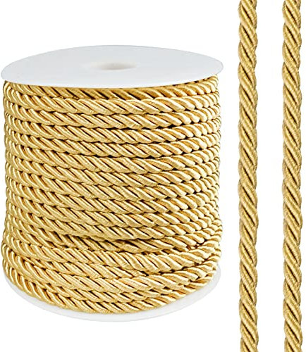 5mm 27 Yards Nylonfäden Geflochtene Trim Seil, 3- Lagiges Metallic Twisted Cord Rope, Trim Thread String Twisted Schnur Seil für Wohnkultur Polsterung Vorhang-Raffhalter Ehrenkordel (25m, Gold)
