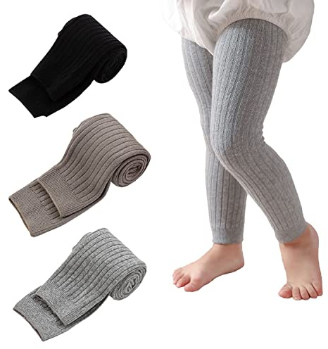Juebm Toddler Girls Leggings Pants Sock Set Knits Tights Stockings (Assorted Footless 3-pack, 0-12months)