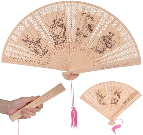 Healifty Sandelholz FaltfäCher Mit Hohlem Blumenmuster Antiker Handventilator Aus Holz Tragbar 9 Zoll FäCher FüR Sommer BüHne Und Dekoration