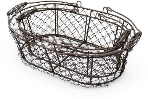 CVHOMEDECO. Panier à oeufs ovale en fil métallique Panier à fruits en fil métallique avec poignée Panier de rangement primitif de style vintage. Rouillé, lot de 2