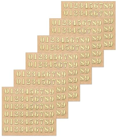 sourcing map 6 Blätter Nummern Aufkleber, 3mm Stereo Selbstklebende Zahlen Sticker für Postfach,Schilder,Adressnummer,DIY Scrapbooking,Dekorationskunst, Gold (60 Stück/Blätter)