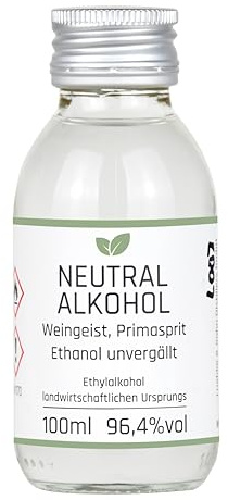 0,1l Weingeist Primasprit Trinkalkohol 96,4% vol - zum Ansetzen von Likören, Gin oder Tinkturen - 0,1l Flasche