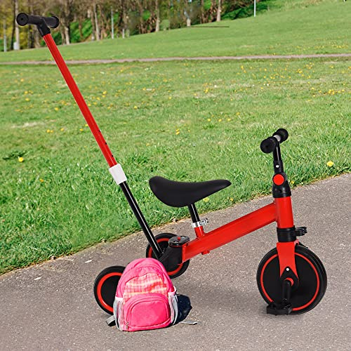 Draisienne Évolutif avec Putter3 en 1 Vélo pour Enfants 2-4 Ans Tricycle Vélo avec Pédale Amovible, Siège et Poignée Réglablespour Garçon et Fille-Charge 25 kg-3-en-1 (Rouge)