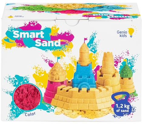 Genio Kids Set Sabbia Magica per Bambini 3 4 5 6 7 Anni, Ricarica di Sabbia Rosa 1.2 kg, Refill Sand, Gioco Sensoriale e Regalo Creativo Magic Sand