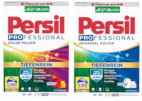PERSIL Professional Pulver-Set 2x 130 Waschladungen (260WL) 1x Color & 1x Universal, Waschpulver-Set Großpackung mit Tiefenrein Technologie, auch für Profis, für hygienische Frische