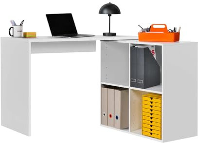 mokebo Eckschreibtisch klein in Weiß mit Stauraum 'Der Produktive', auch als Schreibtisch, Computertisch oder Arbeitstisch im Büro, Kinderschreibtisch oder Gaming Tisch in 112x77x54 (B/H/T in cm)