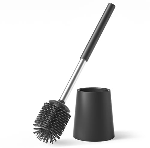 Siapapla Klobürste mit Silikonkopf und Halter aus Edelstahl 304, Schwarz