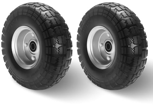 2X Ruedas para carretillas, neumáticos de goma maciza, Eje de 16mm, 4.10/3.50-4 neumáticos de goma maciza, hasta 100 kg, 255x80 mm