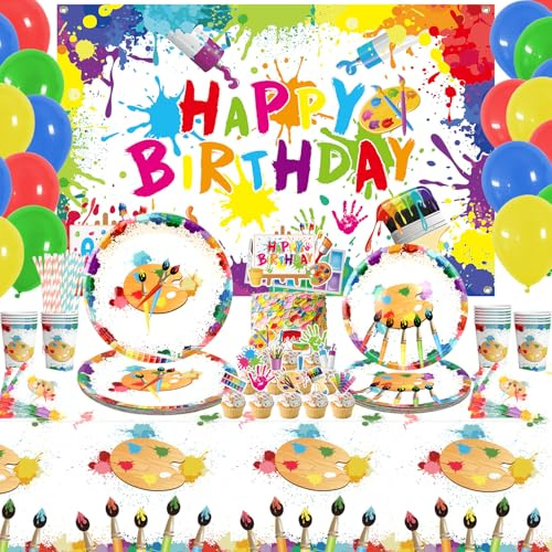 Decoración artística para fiesta de cumpleaños, suministros de pintura, platos, tazas, servilletas, mantel, telón de fondo de feliz cumpleaños, globos para tartas infantiles