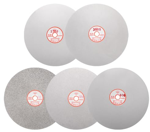 sourcing map Set di 5 dischi abrasivi diamantati da 200 mm, grana 80/400/800/1500/3000 con foro per pergolato, dischi piatti per lucidatura di pietre preziose, piastrelle, vetro, pietra, metallo