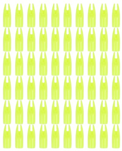 PATIKIL Tiro con Arco Frecce Cocche 7mm 60pz Plastica Colla Freccia Cocca Sostituzione per Caccia Frecce Composto Arco Ricurvo Arco Giallo