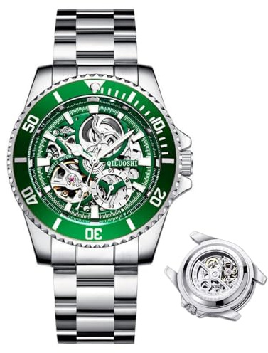 DAXIAOYU herrklocka helautomatisk mekanisk klocka ihåligt mode vattentät student manlig klocka vatten spöke serie Tourbillon klocka, Silvergrön, Lyx