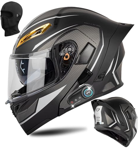 Bluetooth Modular Motorcycle Helmet DOT Certified Flip Up Full Face Integrated Anti-Fog Dual Mask Helmet Street Motorcycle Helmet Built-in Dual Speaker Microphone for Adults, Men & Women (C,Small)