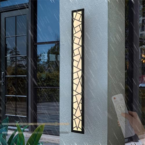 TZSMUM Dimmerabile con Telecomando Lampada da Parete Esterno IP65 Impermeabile Nero Luminaire Mural Interno LED Lunga Alluminio Applique da Parete Moderno Balcone Giardino Veranda (60CM)