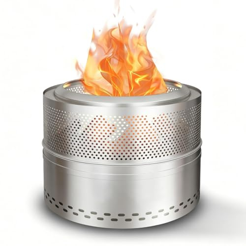 FIRCPIT Rauchfreie Feuerstellen für draußen, 50,8 cm, tragbare Feuerstellen für Camping, Outdoor, Edelstahl-Feuerstelle mit Tragetasche, Holzofen, silberfarben