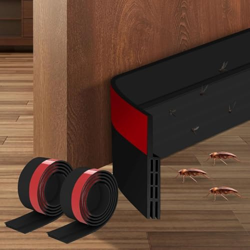 2 Stück Türdichtung Zugluftstopper für Türen, Tür Zugluftstopper für Energie sparen, Luftzugstopper für Türen, Tür Zugluftstopper Ideal Auch als Schallschutz, Kälteschutz (Schwarz)